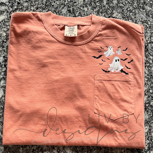 Ghost & Bats Pocket Tee or Long Sleeve | Halloween Comfort Colors Shirt