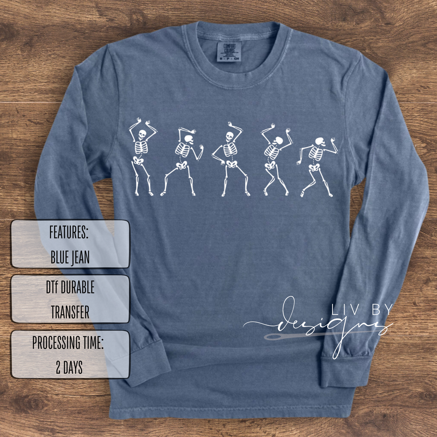 Five Dancing Skeletons Comfort Colors Long Sleeve | Halloween Lover's Shirt