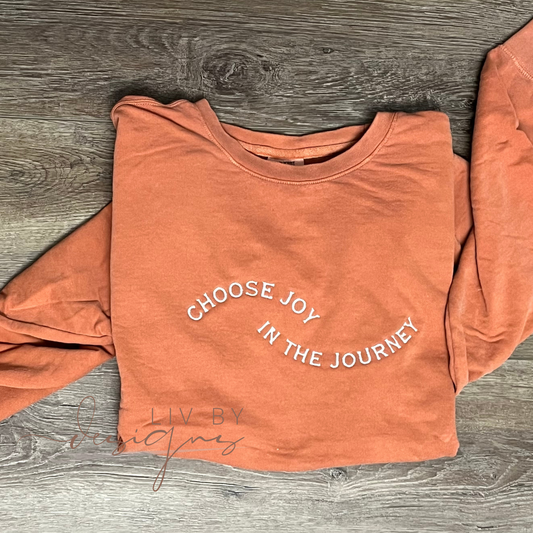 Comfort Colors Lightweight Embroidered Crewneck | “Choose Joy in the Journey” Inspirational Sweatshirt | Cozy Faith-Based Pullover