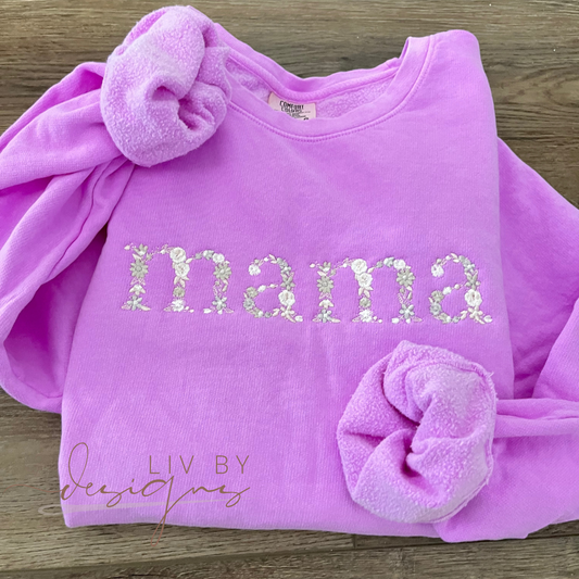 Lightweight floral comfort color MAMA crewneck | Bold and bright or neutral tone lightweight Crew | Customized Floral lettering Pullover | Mother's Day Gift idea | MAMA crewneck | Gift for mom
