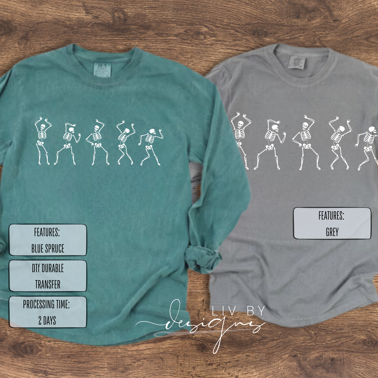Five Dancing Skeletons Comfort Colors Long Sleeve | Halloween Lover's Shirt