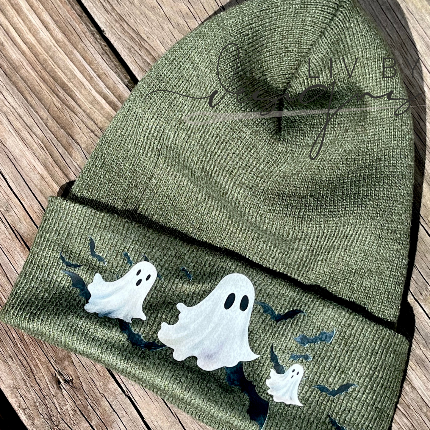 Playful ghosts and bats Beanie | Enza Fall Beanie | Fall Headwear Ghosts and bats