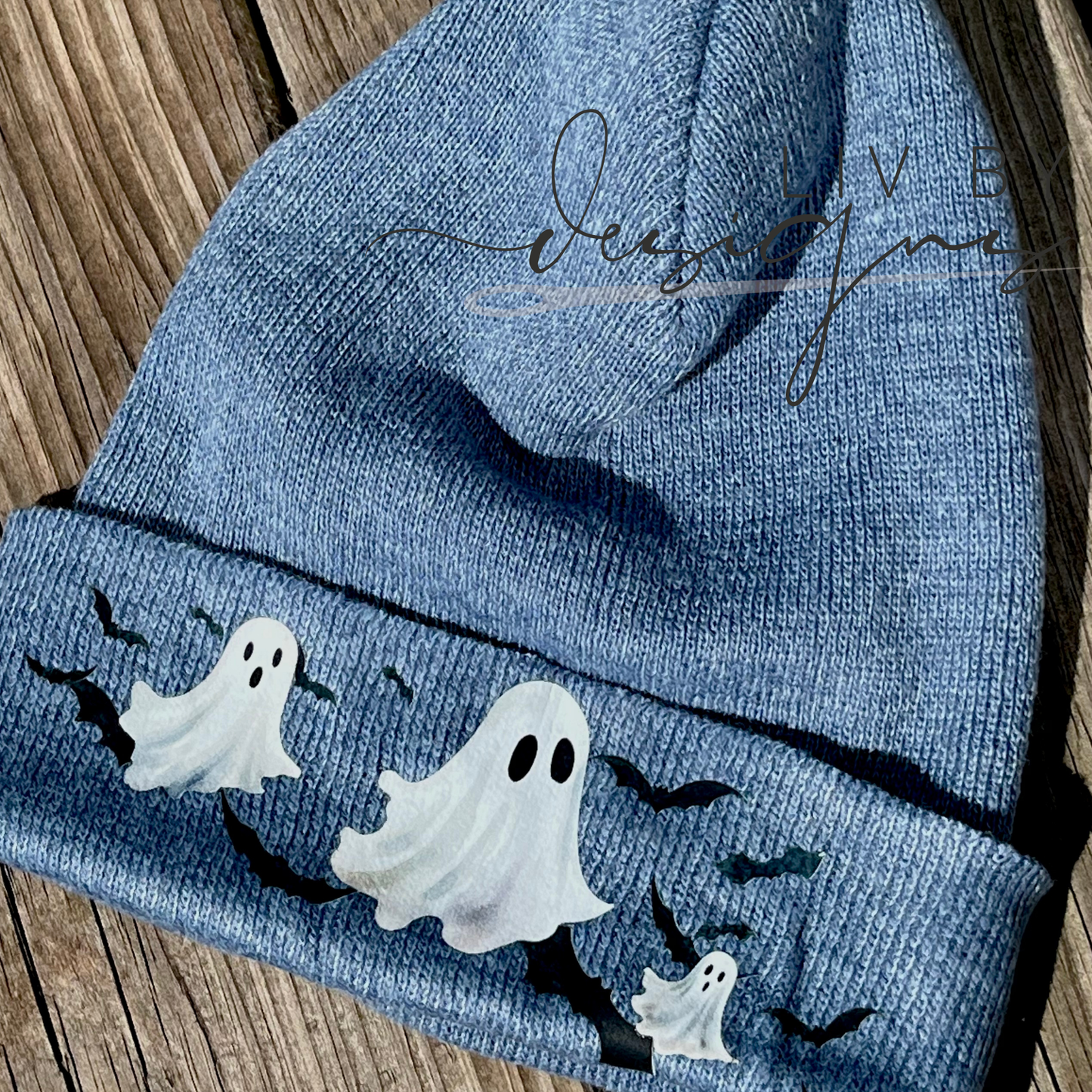 Playful ghosts and bats Beanie | Enza Fall Beanie | Fall Headwear Ghosts and bats