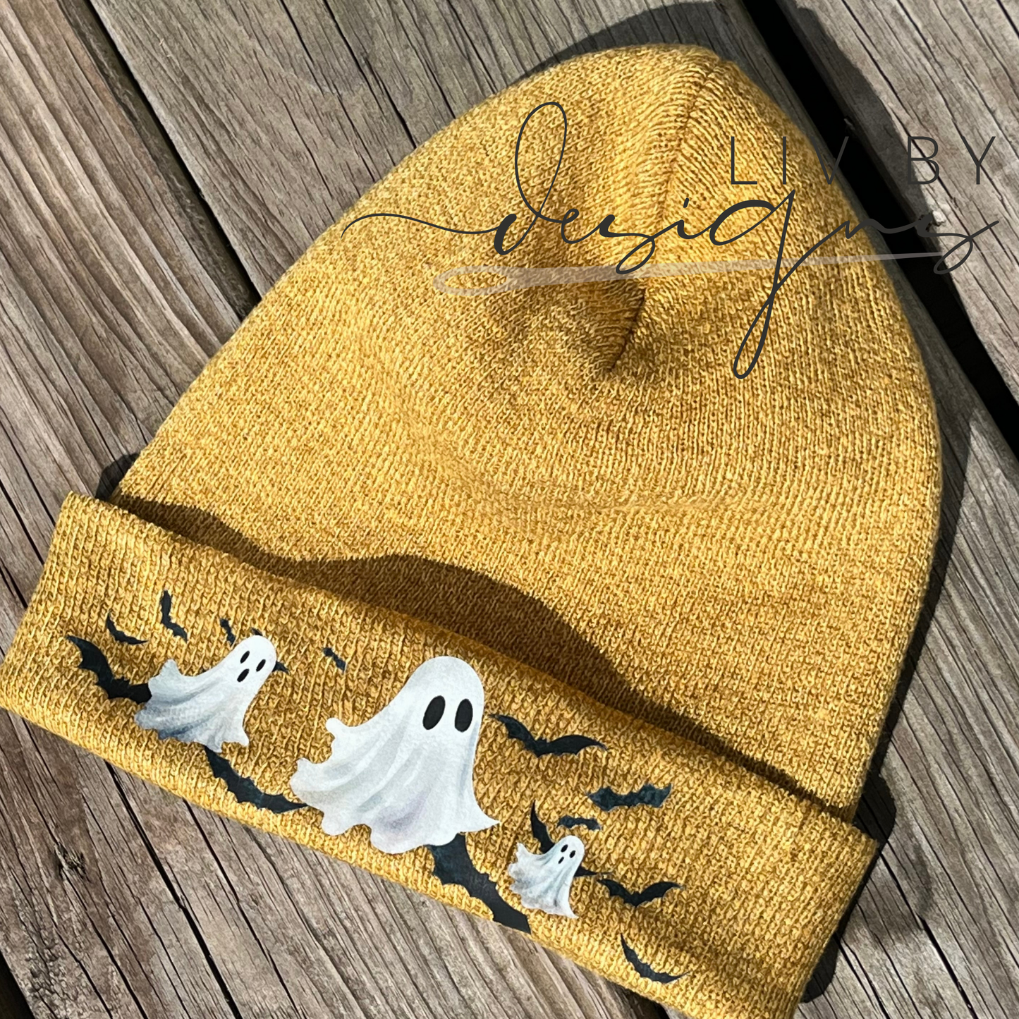 Playful ghosts and bats Beanie | Enza Fall Beanie | Fall Headwear Ghosts and bats