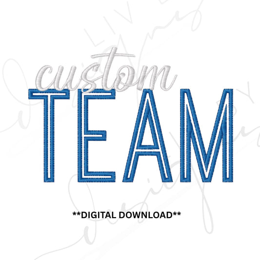 Custom Team Embroidery file - supported: Xxx, Hus, Vp3, Vip, Pes, Pec, Jef, Dst, Exp | Sport Embroidery Files - football, HS teams, softball