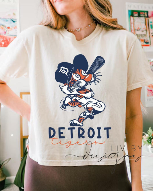 Detroit Baseball Crop Top | Cartoon Tiger Comfort Colors Cropped T-Shirt