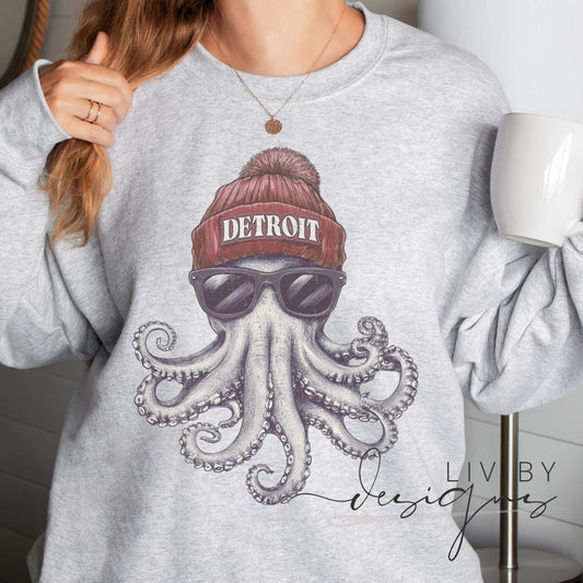 Detroit Hockey Crewneck Sweatshirt, Hockey Fan Pullover, Ash Gray Gildan Blend