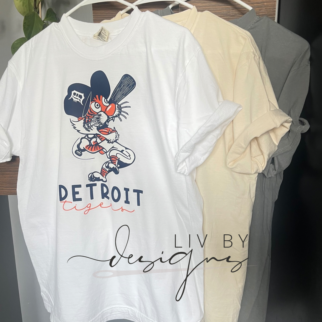 Tigers Baseball Comfort Color Tshirt | Cartoon Tiger | Motor City Kitties Tshirt | Detroit Michigan Tigers Baseball World Series Shirt