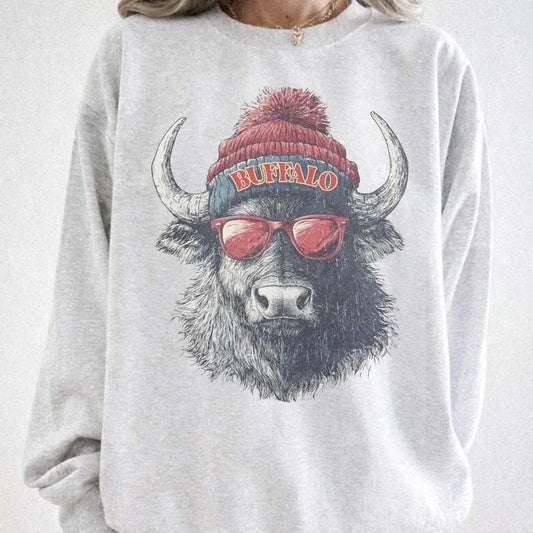 Buffalo Crew with beanie and shades | Everyday crew for fall | Gift for football lover | Football Spirit Animal Crew, Game Day Pullover