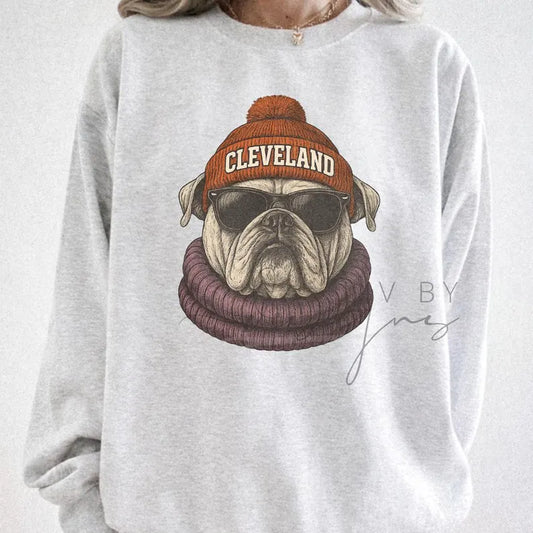 Cleveland Crew with beanie and shades | Everyday crew for fall | Gift for football lover | Football Spirit Animal Crew, Game Day Pullover