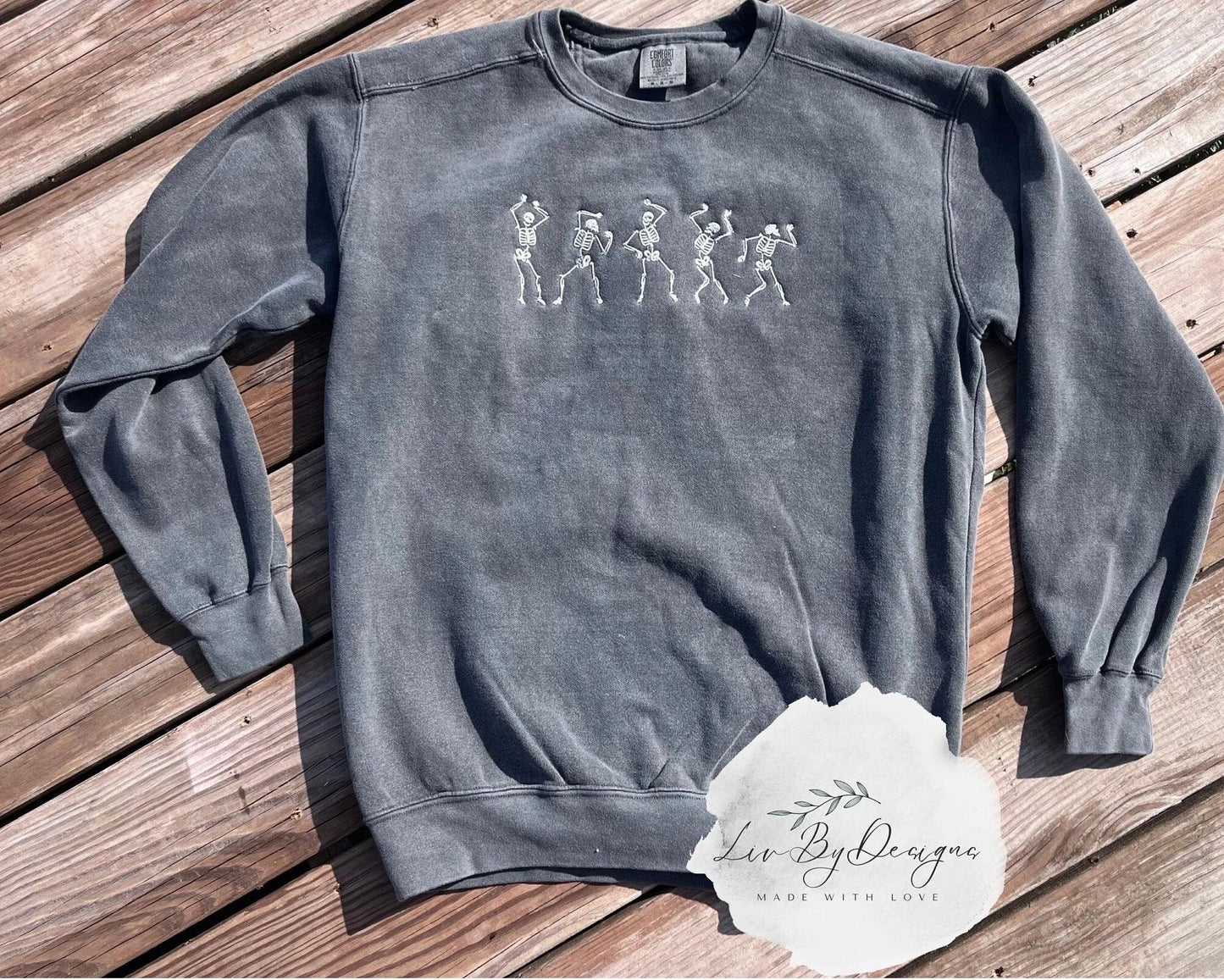 Five dancing skeletons embroidered sweater // crewneck for Halloween lovers