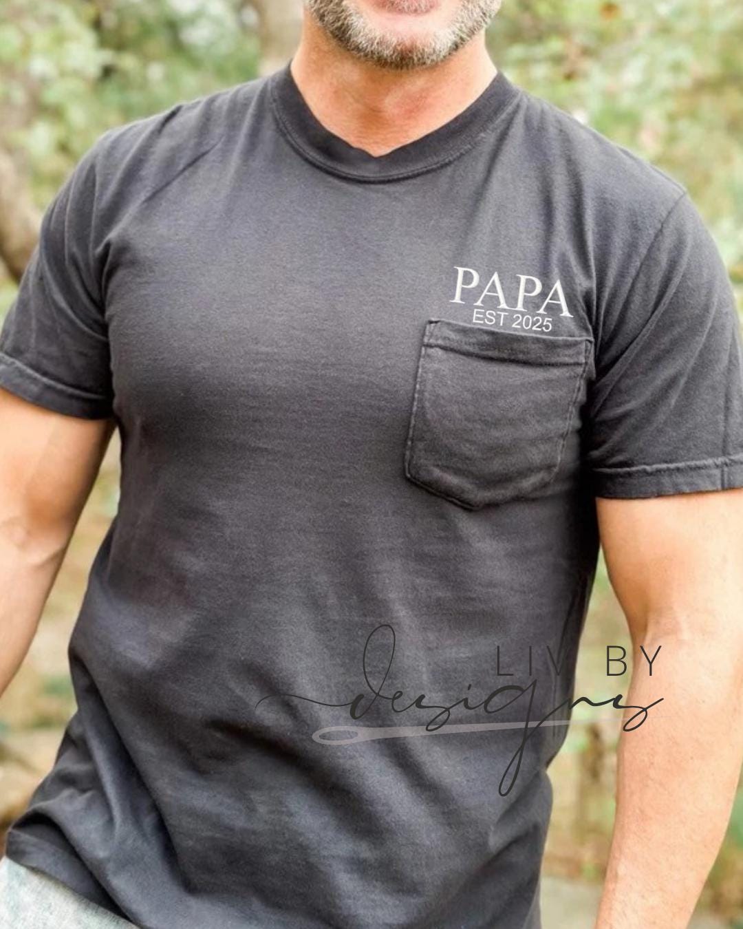 Embroidered Pocket Logo Custom Name - Comfort Colors Short Sleeve Pocket Tee | Father's Gift Shirt | Father's Day Gift | New Grandpa Shirt