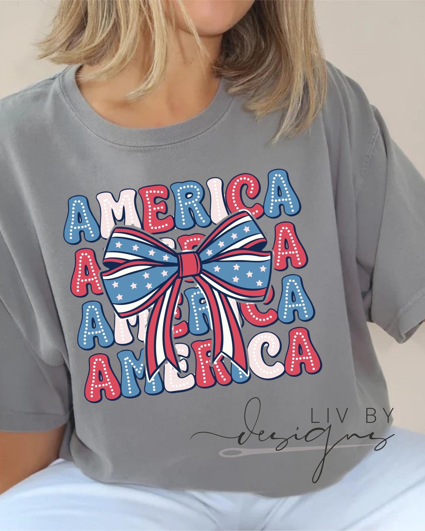 America Bow T-Shirt – Comfort Colors 4th of July Shirt – Patriotic USA Tee – Retro Stars & Stripes – Independence Day Outfit