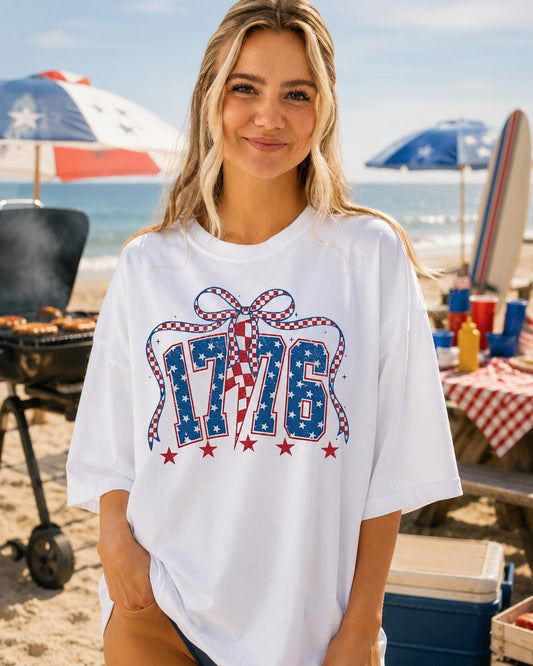 Fourth of July Tshirt, Patriotic Retro tee, Comfort Colors Tee | Patriotic Bow Graphic, USA Retro Shirt (etsy image id: 8013398796)