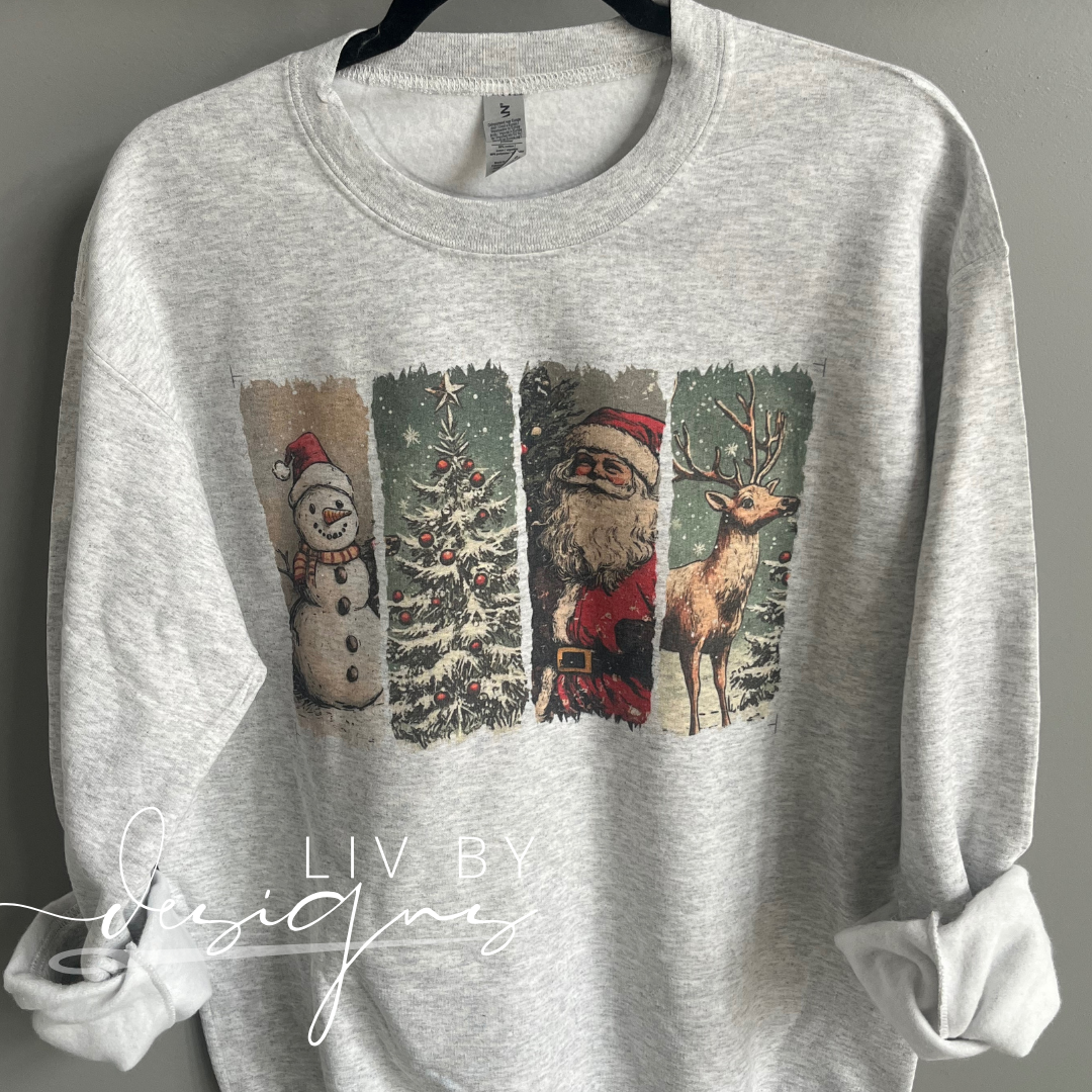 Vintage Christmas Scene Crewneck | Gildan Heavyweight Sublimation Sweatshirt | Retro Holiday Apparel | Cozy Unisex Christmas Sweater Gift