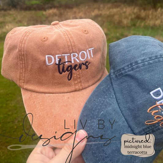 Detroit Tigers Hat | Embroidered Baseball Cap | Vintage Pigment Dyed Tigers Hat | Detroit Sports Fan Gift | Adams Washed Dad Hat