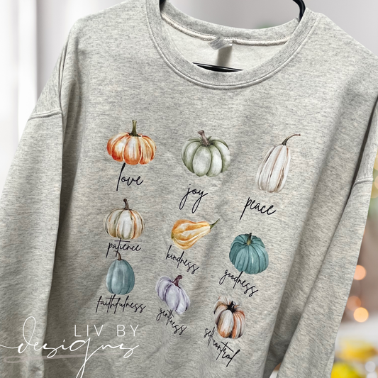 Christian Crewneck with Fall Fruits of the Spirit | DTF Design | Heirloom Pumpkin Sweater Gift