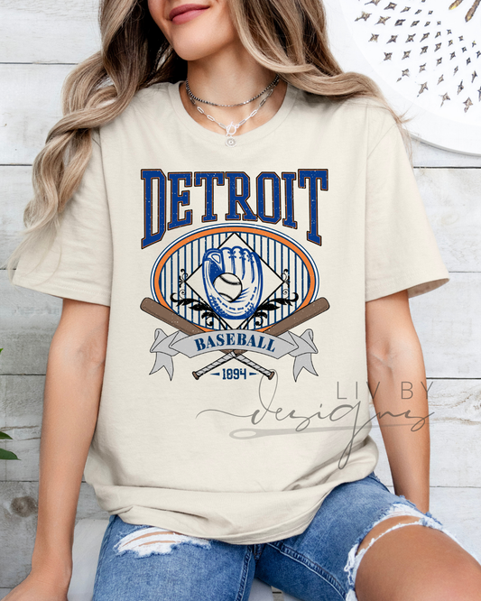 1894 Old School Glove and Tigers Baseball Comfort Colors T-Shirt or Long Sleeve | Baseball Lover Attire for Detroit Tiger Fans