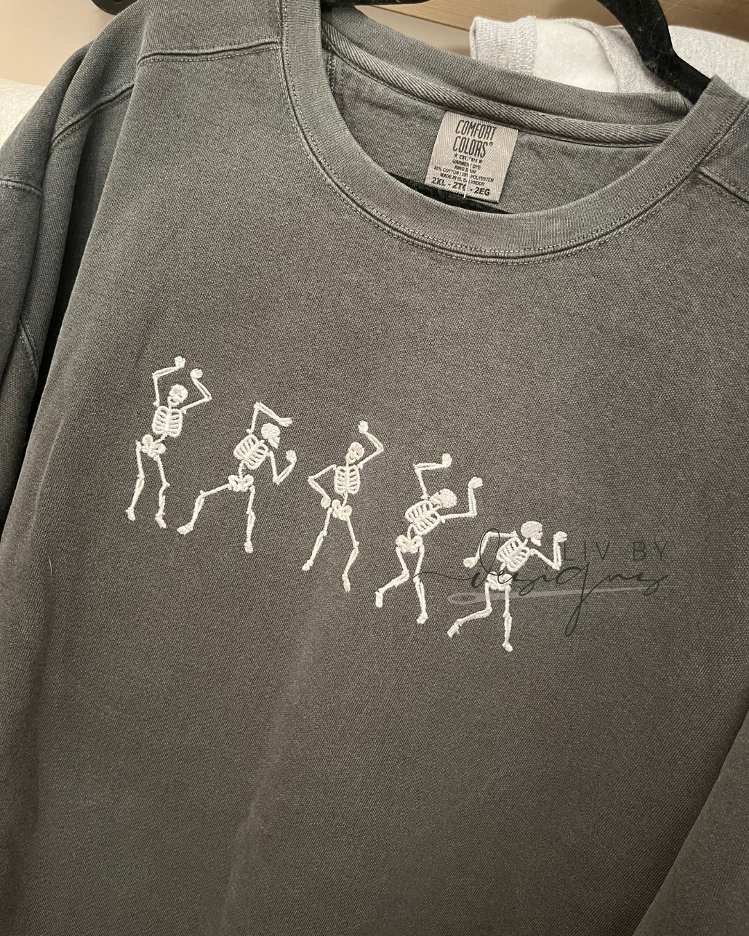 Dancing Skeleton Halloween Comfort Color Embroidered Crewneck