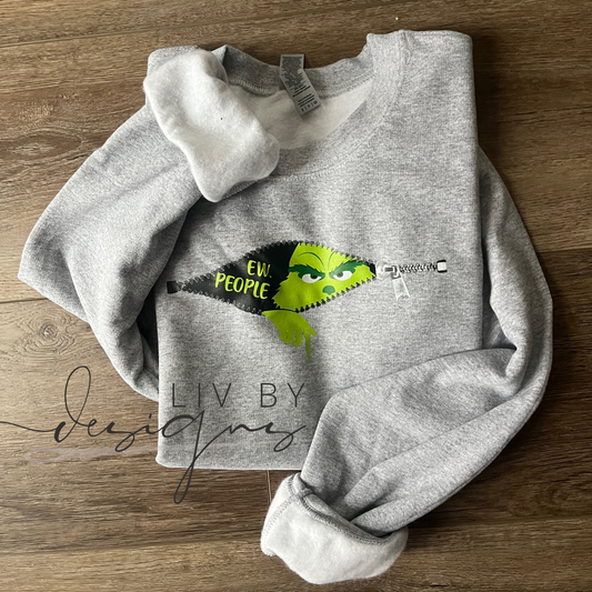 "Ew People" Crewneck | Funny Christmas Sweatshirt | DTF Transfer Grinch-Inspired Sweater | Unisex Holiday Pullover