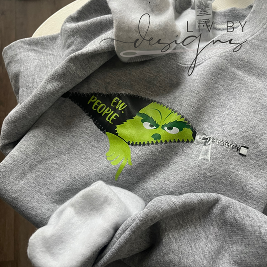 "Ew People" Crewneck | Funny Christmas Sweatshirt | DTF Transfer Grinch-Inspired Sweater | Unisex Holiday Pullover