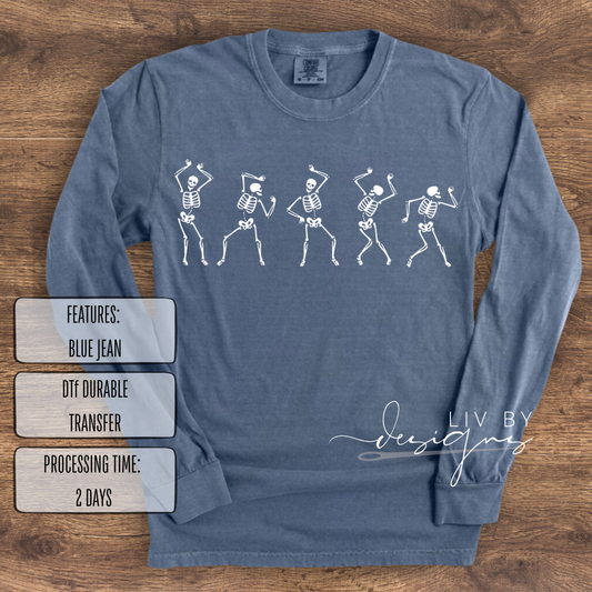 Five Dancing Skeletons Comfort Colors Long Sleeve | Halloween Lover's Shirt
