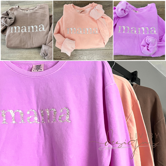 Lightweight floral comfort color MAMA crewneck | Bold and bright or neutral tone lightweight Crew | Customized Floral lettering Pullover | Mother's Day Gift idea | MAMA crewneck | Gift for mom
