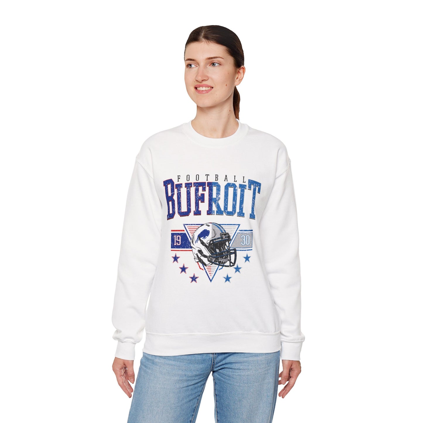 Football 'Bufroit' Crewneck Sweatshirt – Vintage Helmet College-Style Pullover