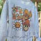 Fall Vibes Retro Smiley Crewneck | Hanes EcoSmart | Cozy Dye Sublimated Autumn Sweater
