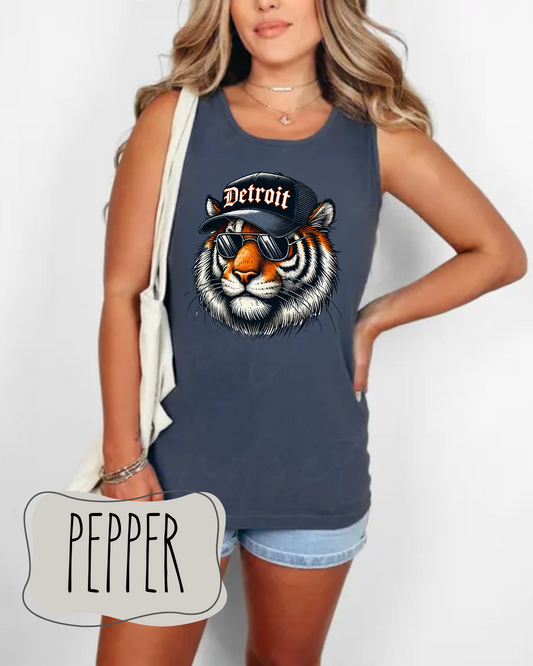 Detroit Tiger DTG Printed Tiger Head Tank | Detroit Baseball Tank Top | Vintage Tiger Baseball Tank