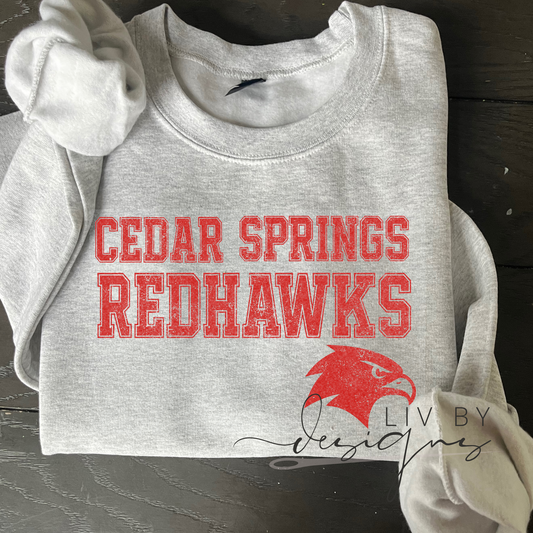 Cedar Springs Redhawks Homecoming Crewneck | Gildan Heavyweight Sweatshirt | Sublimated Spirit Wear | School Pride Shirt | Game Day Apparel