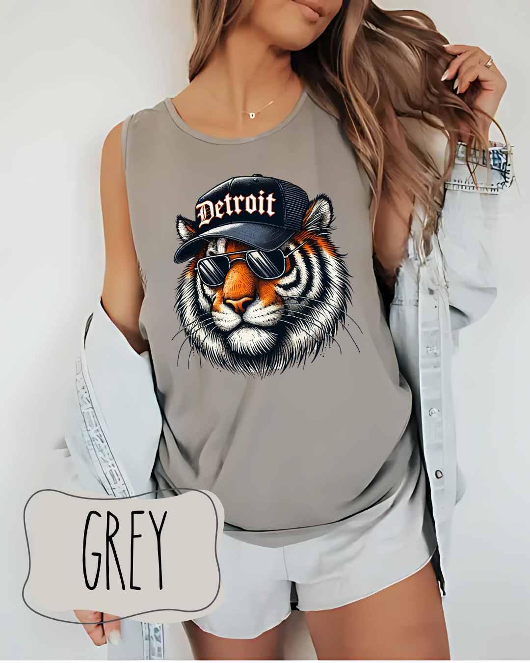 Detroit Tiger DTG Printed Tiger Head Tank | Detroit Baseball Tank Top | Vintage Tiger Baseball Tank