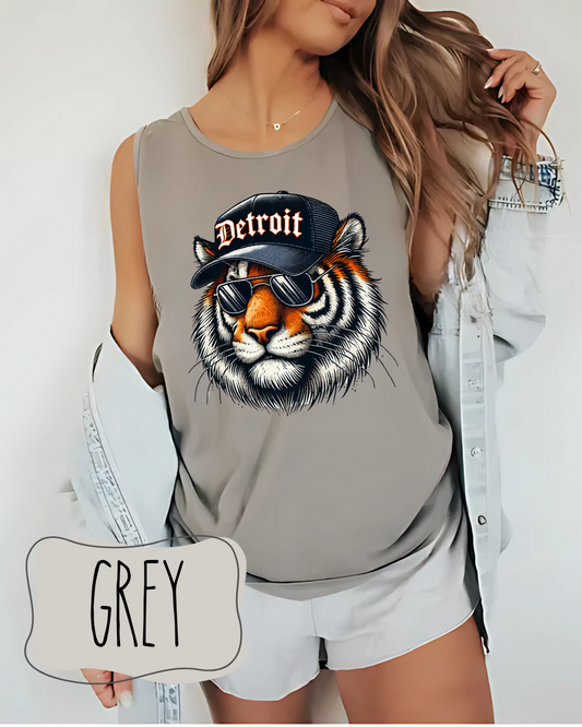 Detroit Tiger DTG Printed Tiger Head Tank | Detroit Baseball Tank Top | Vintage Tiger Baseball Tank