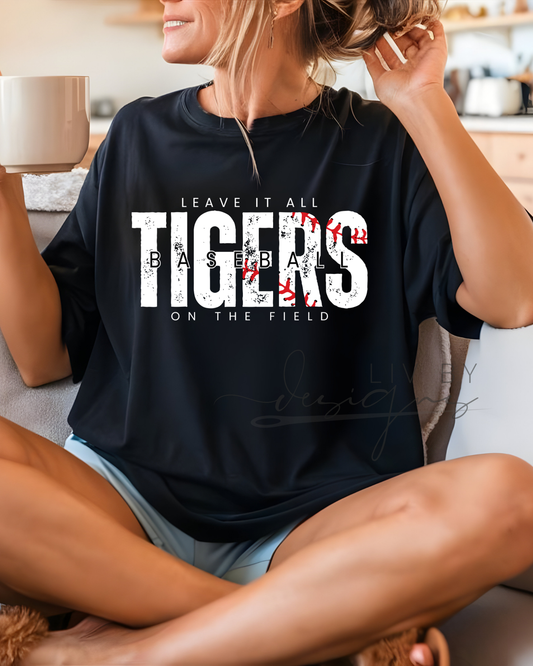 Leave it on the Field Tigers Baseball Comfort Colors T-Shirt or Long Sleeve | Game Day Apparel for Baseball Lovers