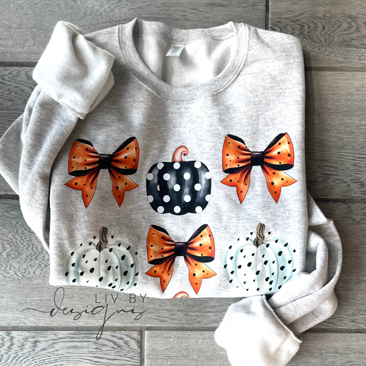 Polka-Dot Pumpkins & Bows Jerzees Crewneck