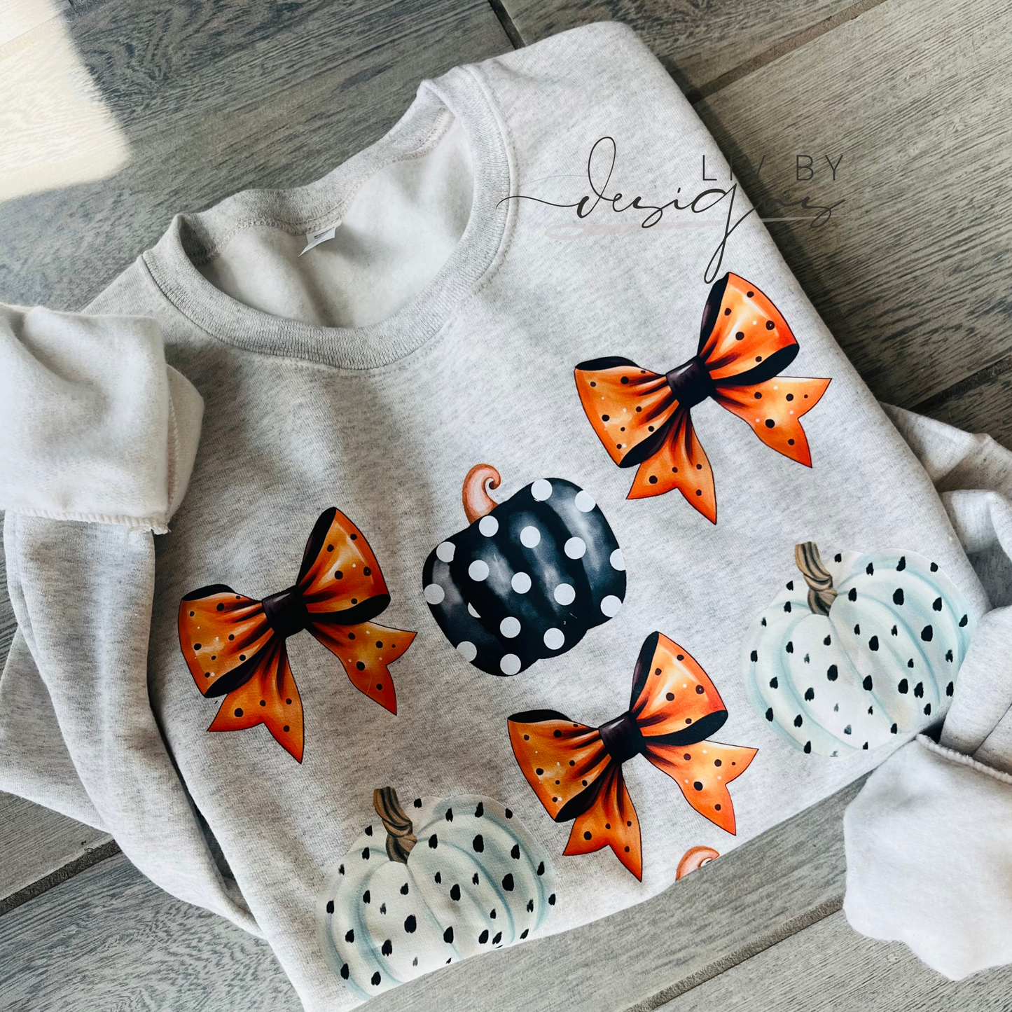 Polka-Dot Pumpkins & Bows Jerzees Crewneck