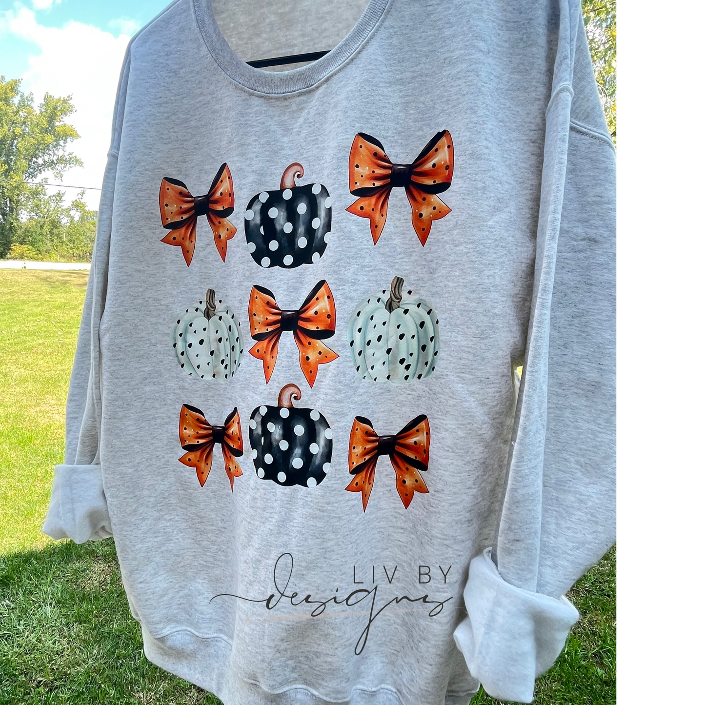 Polka-Dot Pumpkins & Bows Jerzees Crewneck
