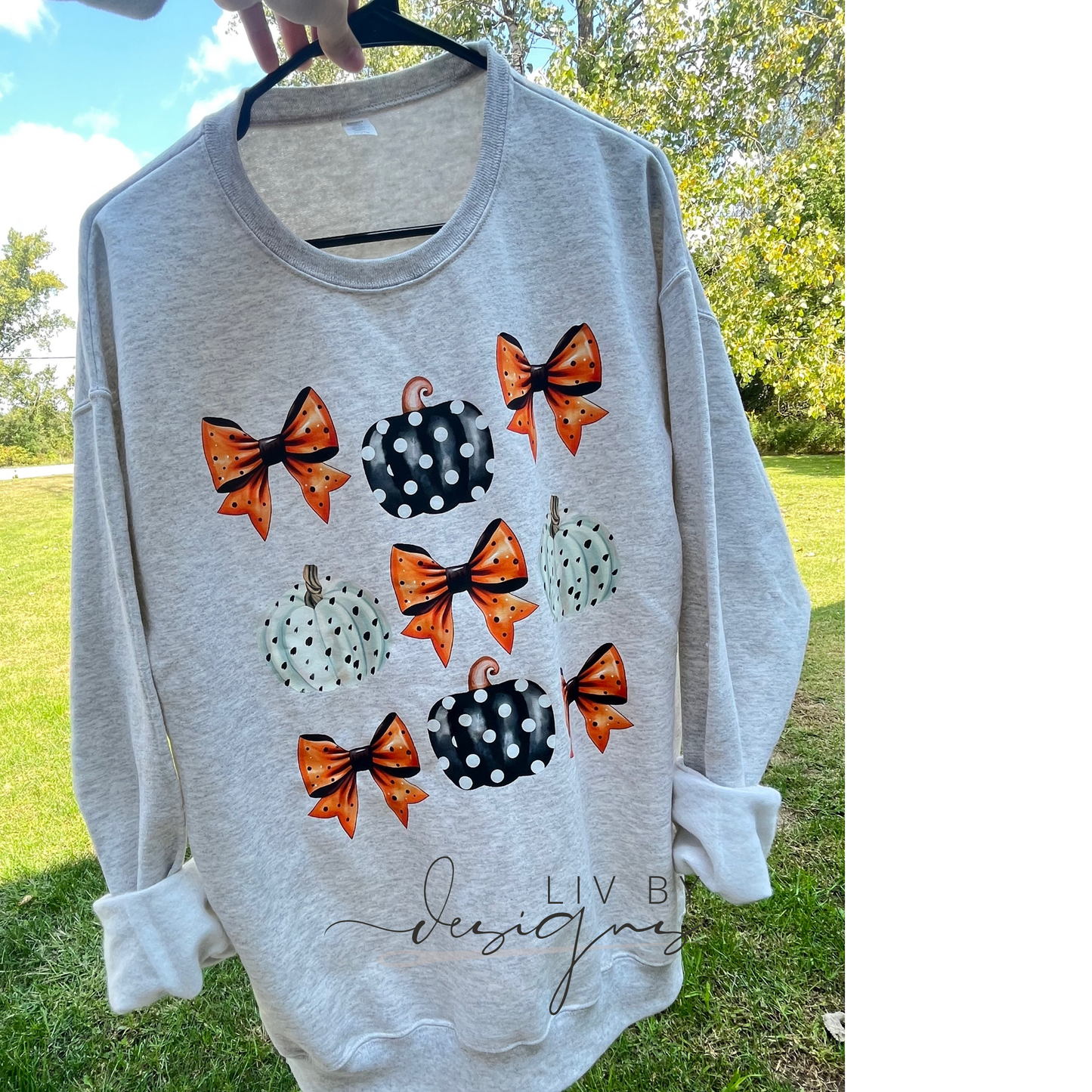 Polka-Dot Pumpkins & Bows Jerzees Crewneck
