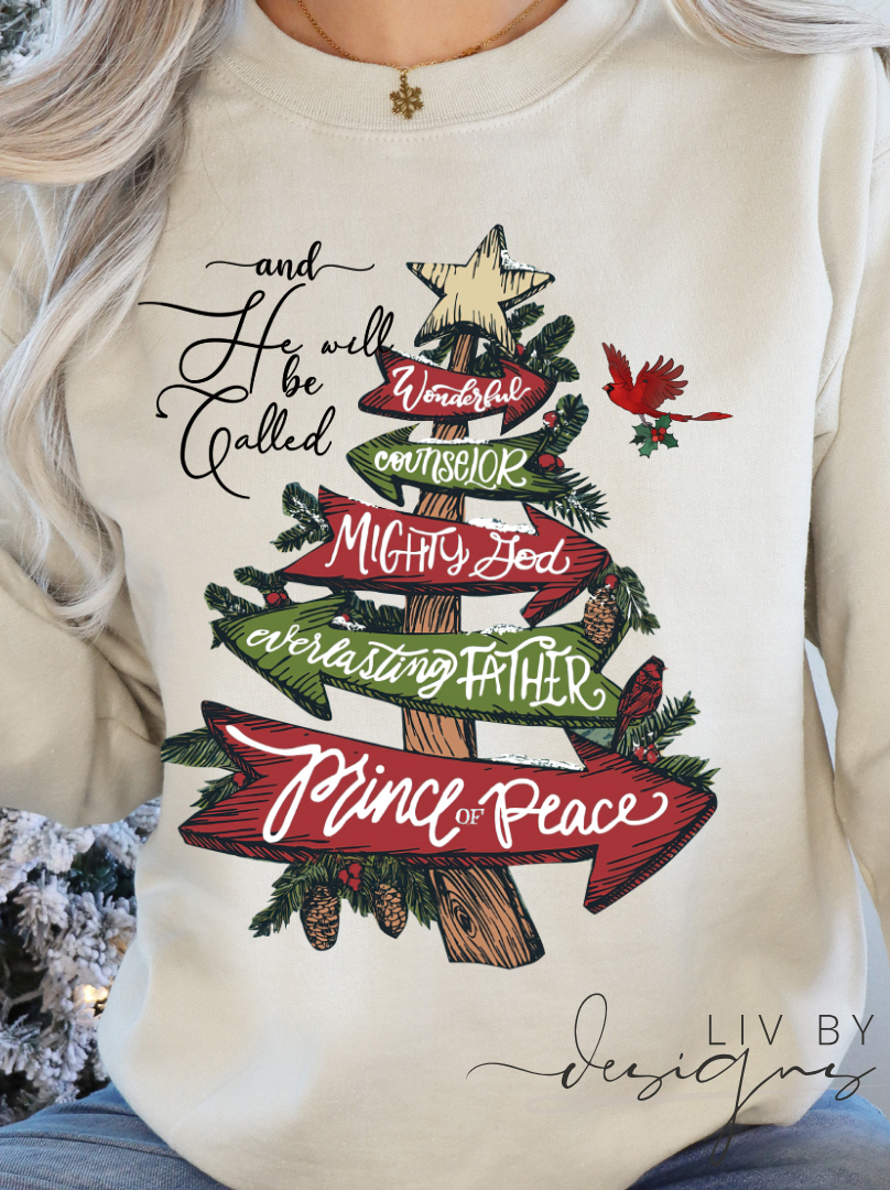Prince of Peace Crewneck | Christmas tree pullover | DTF Prince of Peace | Christian Crew | Casual Christian Christmas Wear