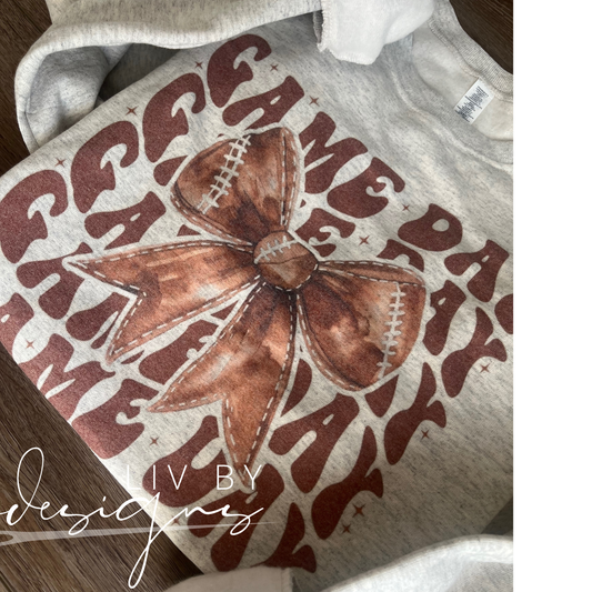 Game Day Football and Bow Crewneck | Game Day Bow Pullover