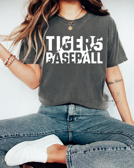 Split Logo Tigers Baseball Comfort Colors T-Shirt or Long Sleeve | Baseball Lover Attire for Detroit Tiger Fans