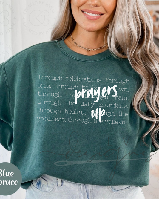 "Prayers Up" Comfort Colors Sweatshirt | Faith Based Crewneck | DTF Christian Apparel | Inspirational Bible Verse Pullover