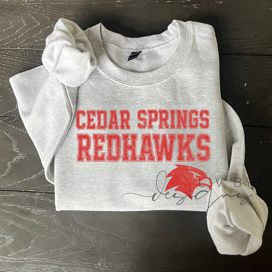 Cedar Springs Redhawks Homecoming Crewneck | Gildan Heavy Blend Sweatshirt | Sublimated Football Spirit Wear | Fall Game Day Sweatshirt