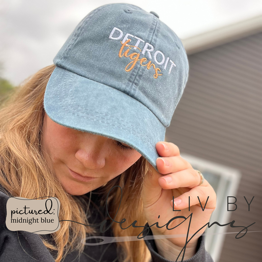 Detroit Tigers Hat | Embroidered Baseball Cap | Vintage Pigment Dyed Tigers Hat | Detroit Sports Fan Gift | Adams Washed Dad Hat