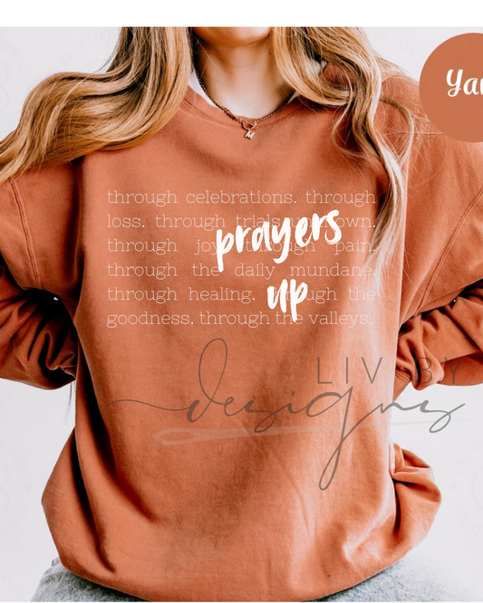 "Prayers Up" Comfort Colors Sweatshirt | Faith Based Crewneck | DTF Christian Apparel | Inspirational Bible Verse Pullover