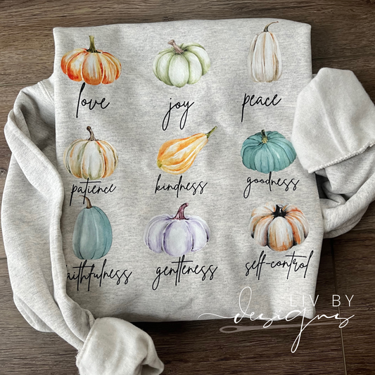 Fruits of the Spirit Pumpkin Crewneck | Christian Fall Sweatshirt | Gildan Heavy Blend DTF Pullover | Faith Based Autumn Sweater Gift