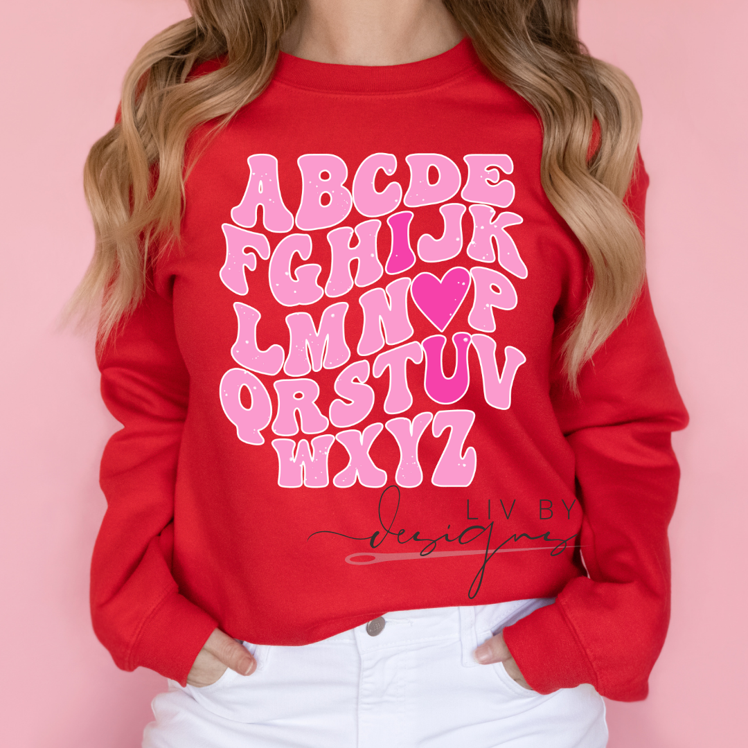 "ABC I Love You" Valentine's Crewneck Sweater | Teacher Crew for Valentine's Day | Daily Love Wear