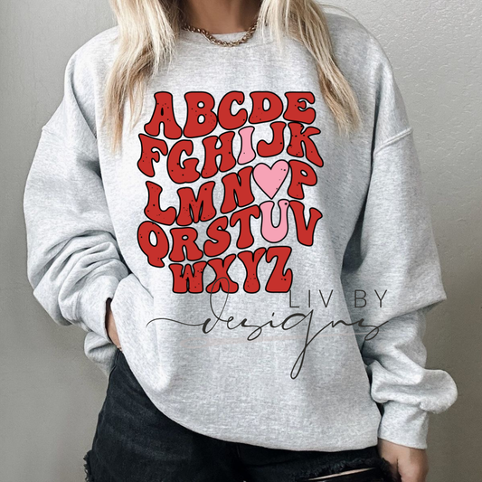 "ABC I Love You" Valentine's Crewneck Sweater | Teacher Crew for Valentine's Day | Daily Love Wear