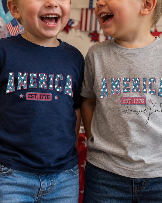 America Est. 1776 Kids Shirt | Patriotic Toddler Tee | Fourth of July Kids Graphic Tee __etsy:8112585248