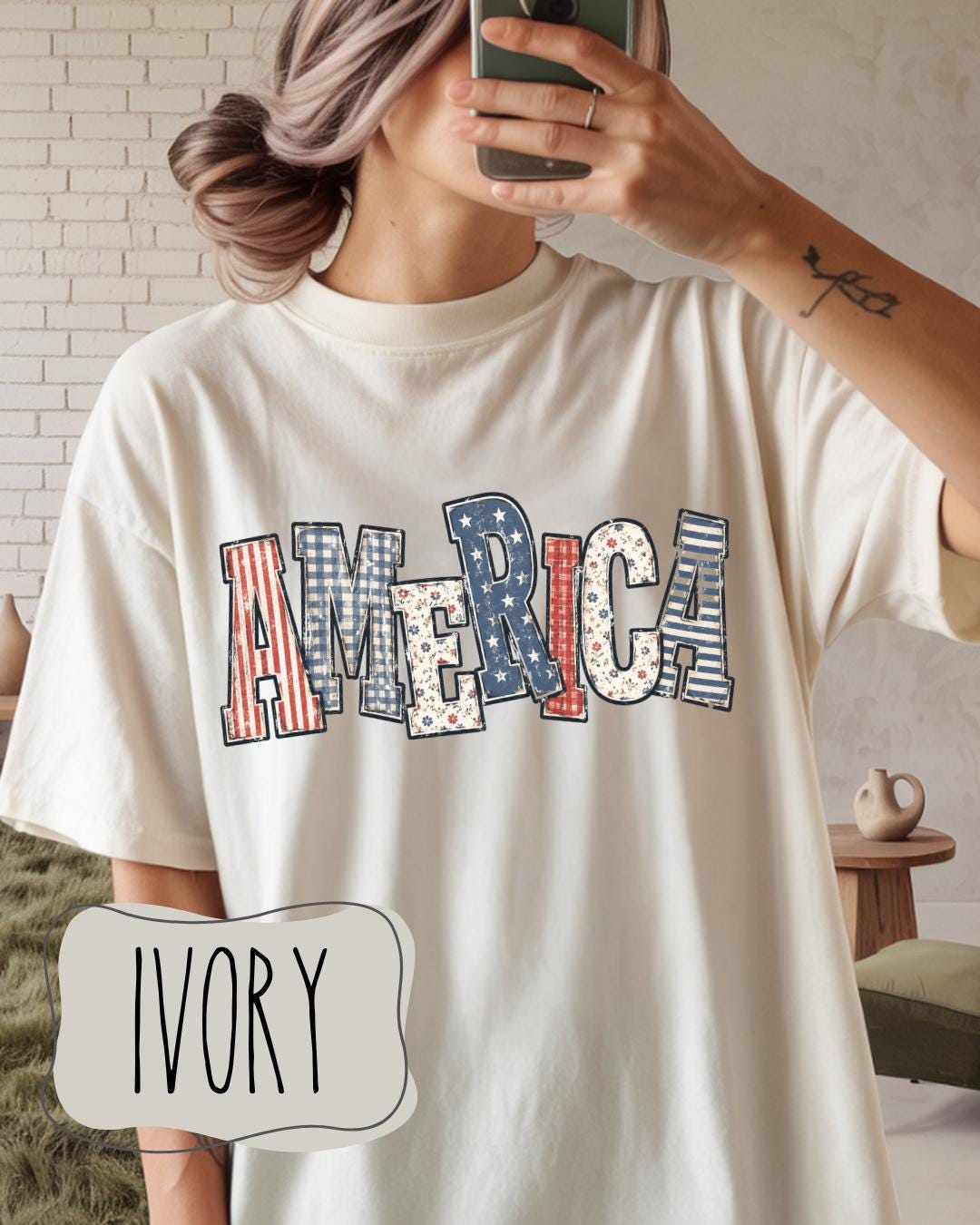 America Patriotic Patchwork Tee | Comfort Colors 1717 | Fourth of July Shirt | Retro USA Graphic Tee __etsy:8112786998